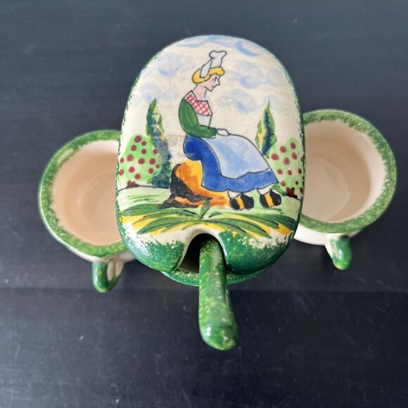 Gabriel Fourmaintraux Faience Condiment Dish // GF Desvres France Three Sections - Picture 1 of 7